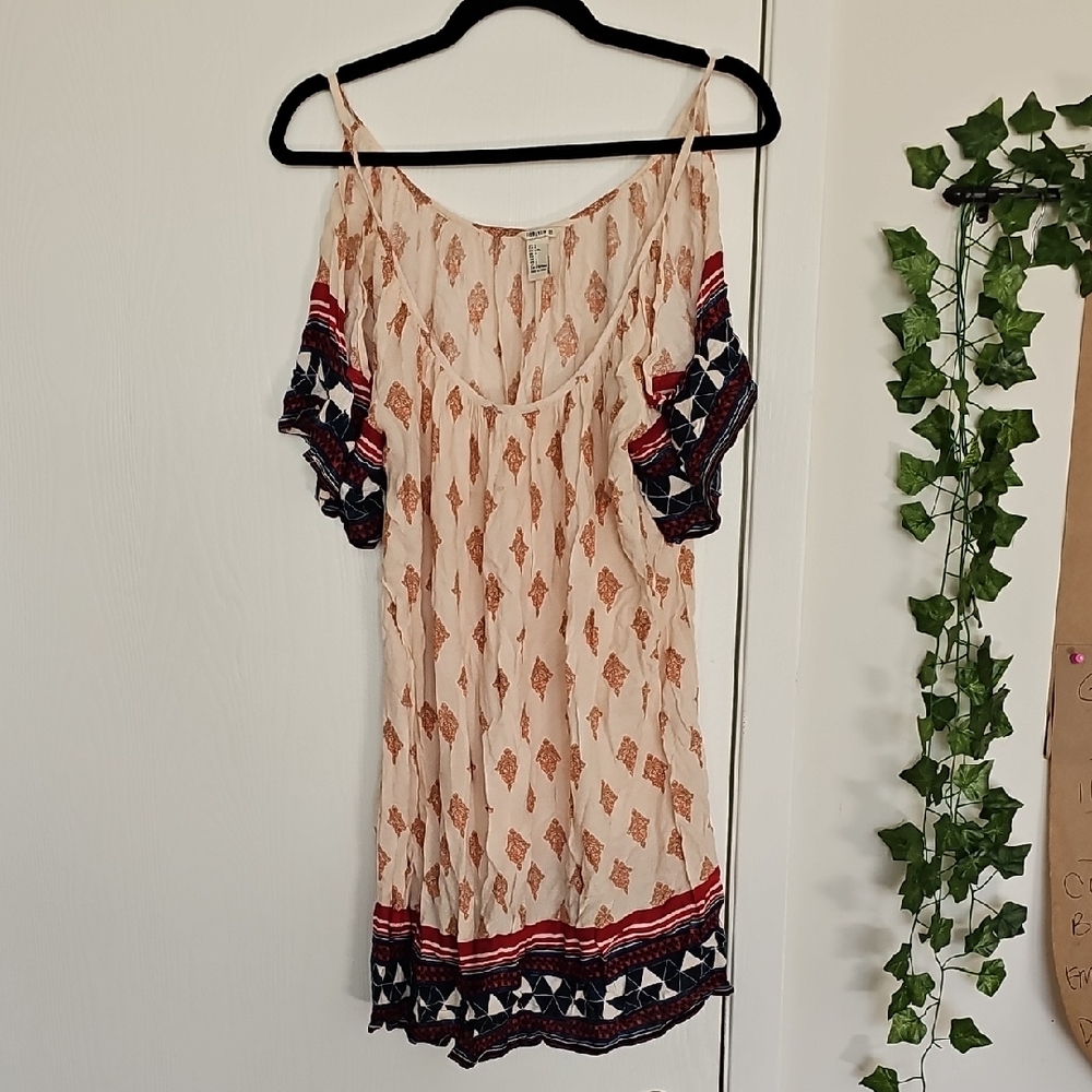 Forever 21 Cream Dress with Rust Print